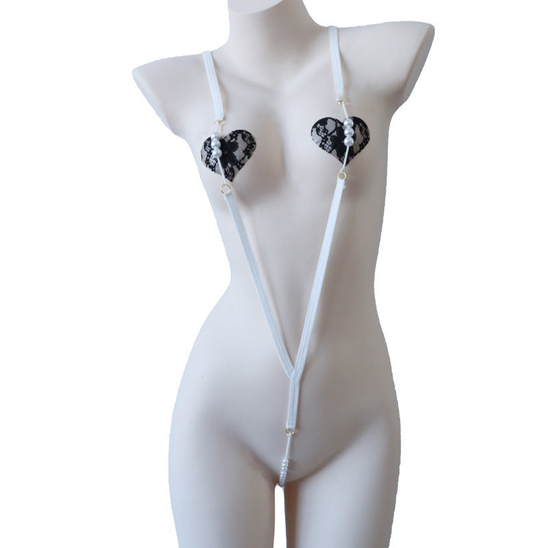 Image of Erotic underwear women's erogenous belt pearl jumpsuit simple webbing pajamas wholesale one piece dropshipping 4033